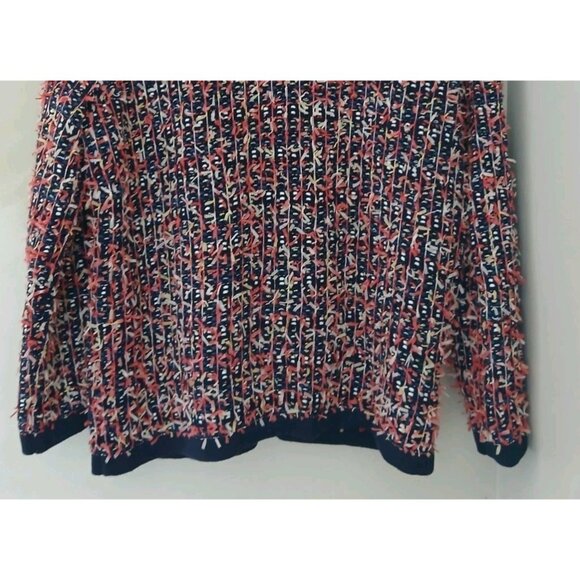 Ann Taylor Fuzzy Tweed Knit Cardigan Jacket Size Medium Blue Pink Academia - Picture 8 of 11